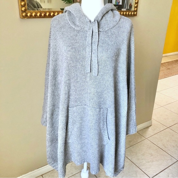Martha Stewart Gray Wool Cashmere Silk Blend Hoodie Poncho - Picture 1 of 7